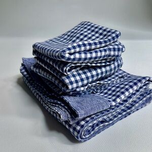 Serena & Lily Style 4 Royal & White Denim Trim Gingham Placemats + 3 Napkins